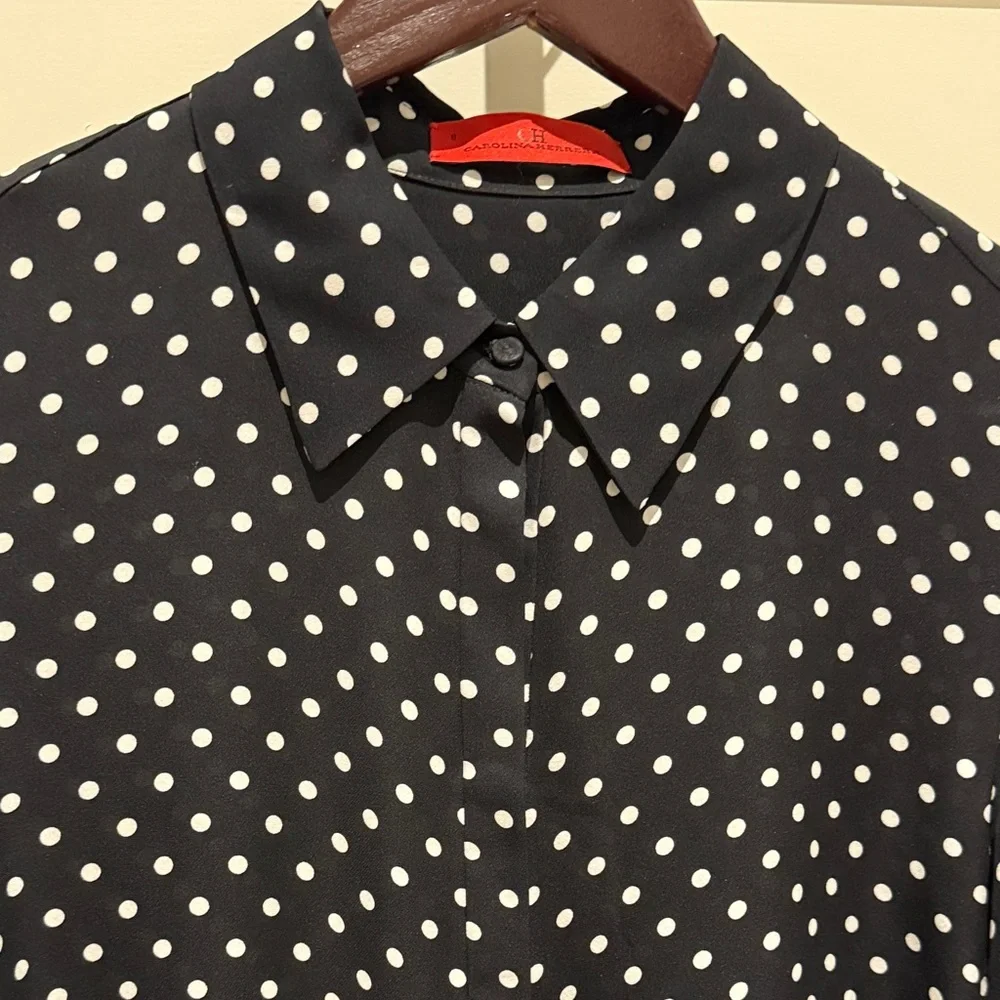 Carolina Herrera CH Polka Dot Silk Shirt - Black and White - Picture 7 of 10